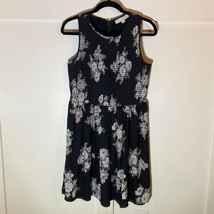 LOFT Charcoal Grey and Lavender Floral Dress